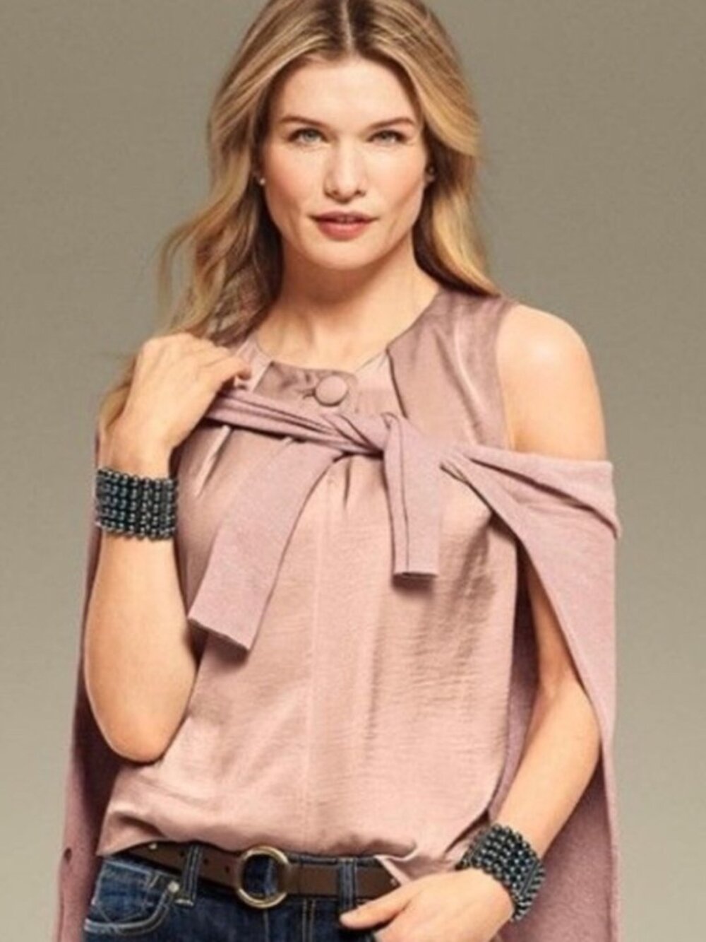CAbi 3603 Button-Up Sleeveless Blouse Top M Mauve Pink Blush Fawn Sheen $89